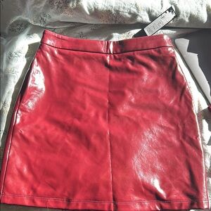 Faux Leather Red Mini Skirt